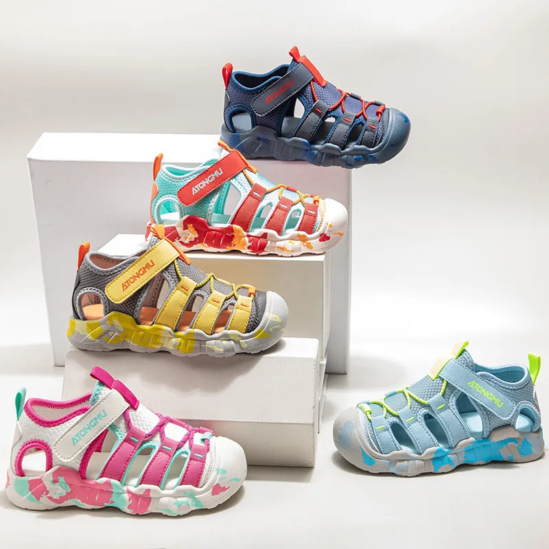 Детские сандалии, камуфляжные пляжные сандалии для мальчиков, дышащие удобные сандалии для девочек, размер 26-37
