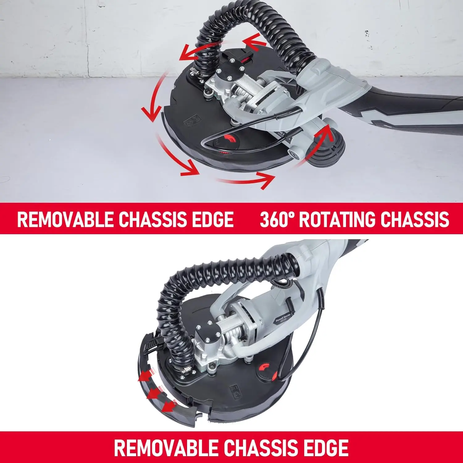 710W Drywall Sander Variable Speed 800-1800RPM With LED Light Extendable Foldable Handle 6 Sanding Discs & Dust Hose