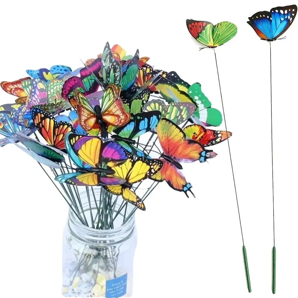 10Pcs Simulation Colorful Butterfly Stakes 3D Waterproof Garden Yard Planter Butterfly Double Layered Grounding Decoration