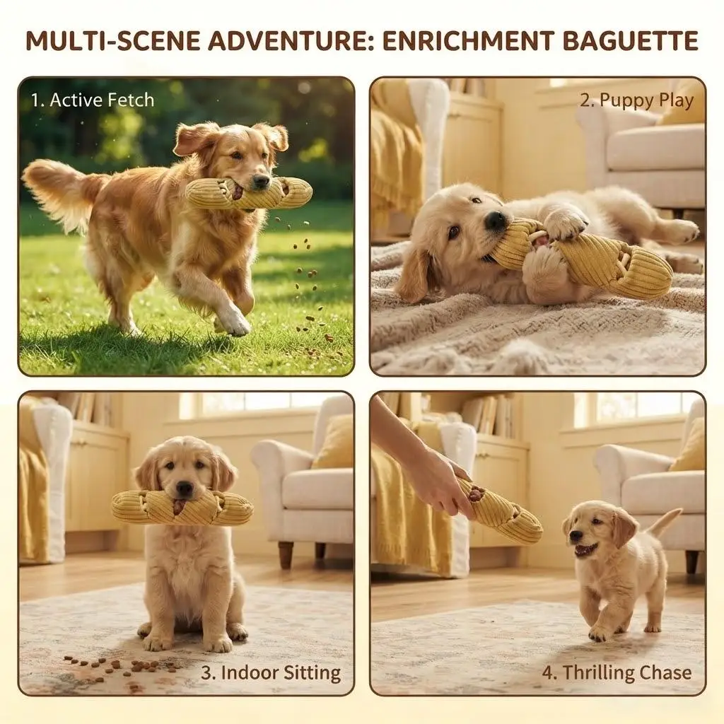 Baguette-förmiges Schnüffelspielzeug für Hunde, Quietschendes Plüsch-Puzzle, Leckerli-Spender, IQ-Förderung, Beschäftigung, Reduziert Langeweile für kleine und mittelgroße Hunde – Detail 4