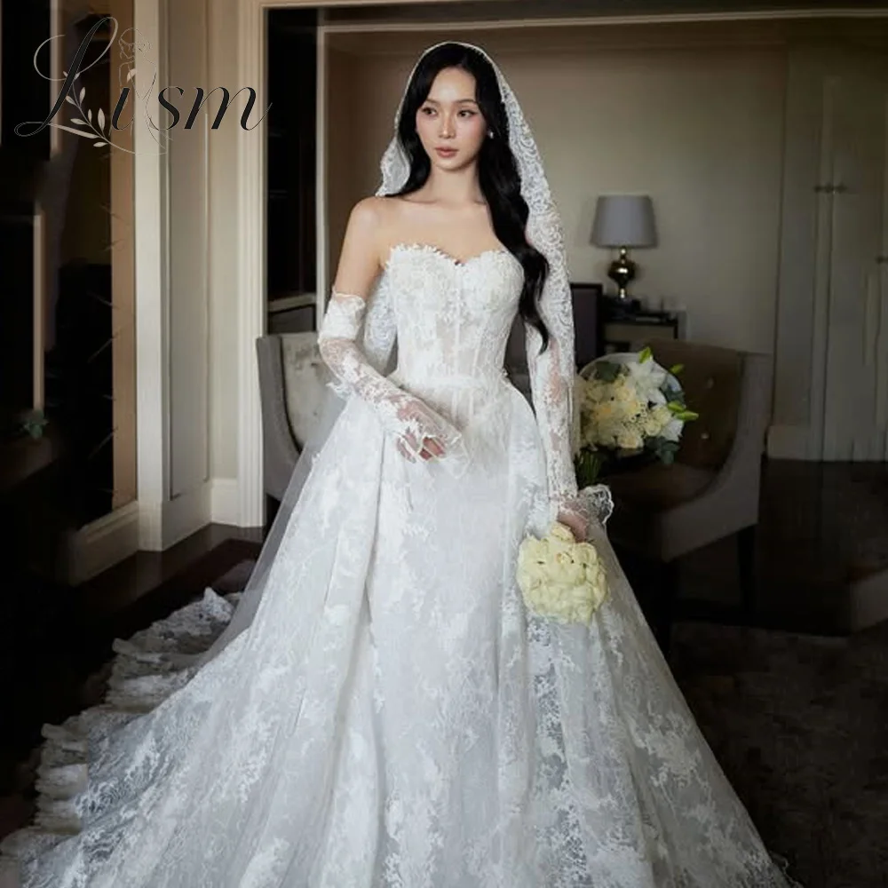 Lism Stunning Sweetheart Collar Mermaid Trumpet Wedding Dresses Ivory Lace Vestidos De Novia Vestidos Novias Boda Customized