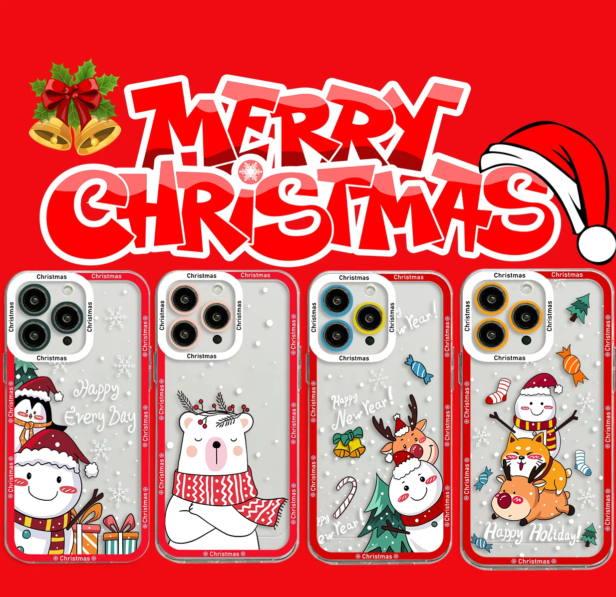 Cartoon Merry Christmas Phone Case For Redmi Note 12 11 10 9 Pro 7 8 9C 10C 12C 13C 4G 5G Soft Silicone Transparent Cover