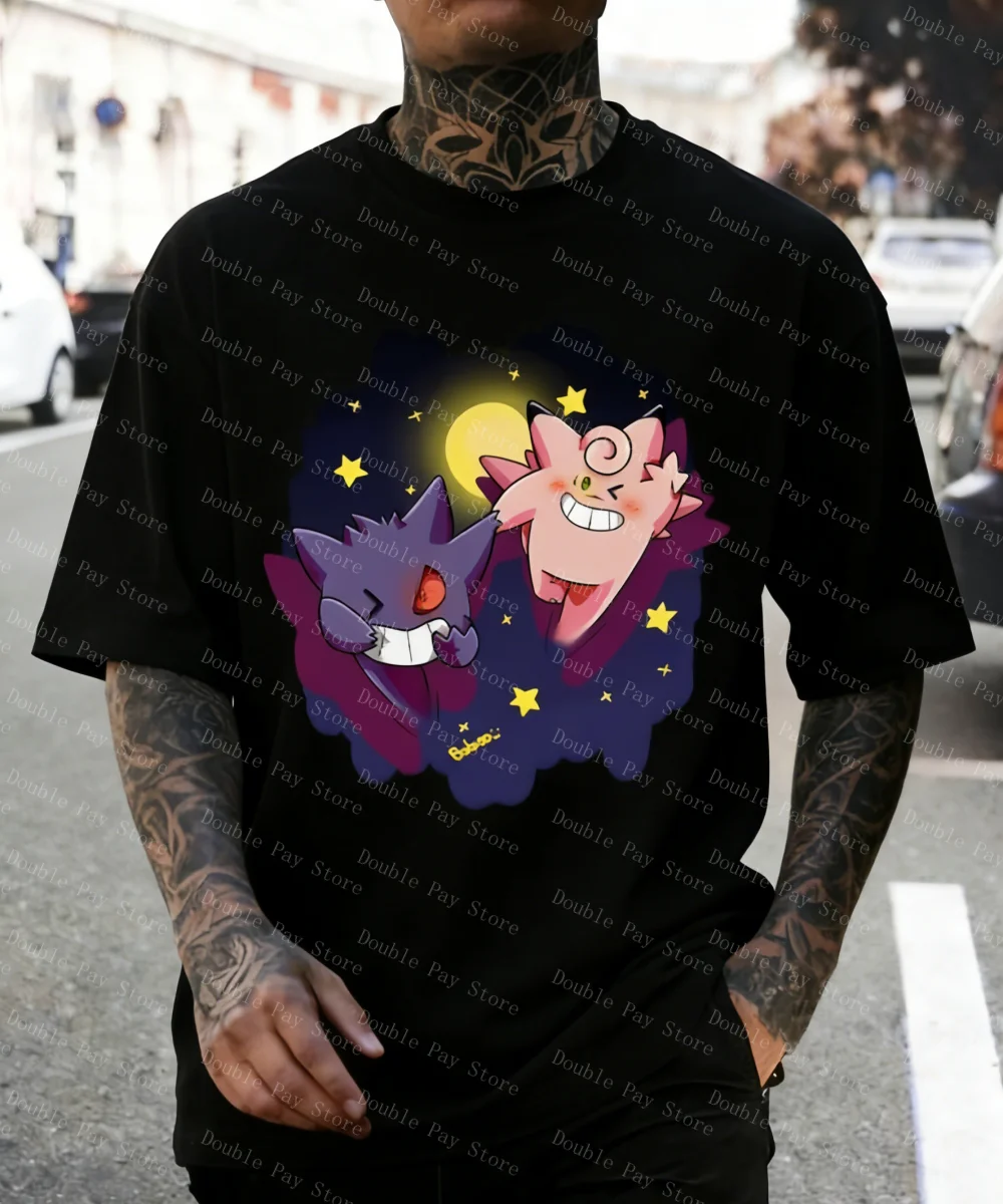 بوكيمون جينغ جي التعاون قصيرة الأكمام تي شيرت للرجال قمصان الصيف بوكيمون أنيمي الملابس الطرفية القطن تي شيرت