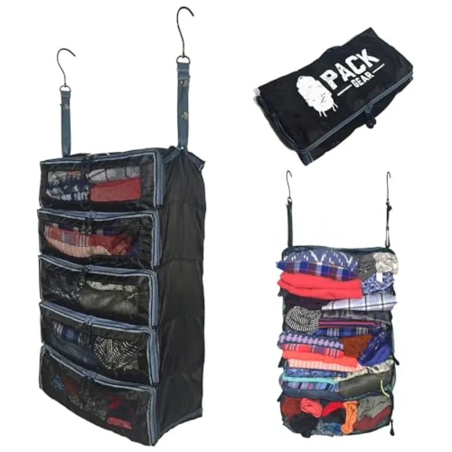 

Hanging Suitcase Organizer for Travel: Durable Polyester, Black, Mesh Windows for Quick Item Visibility and Universal Suitcase