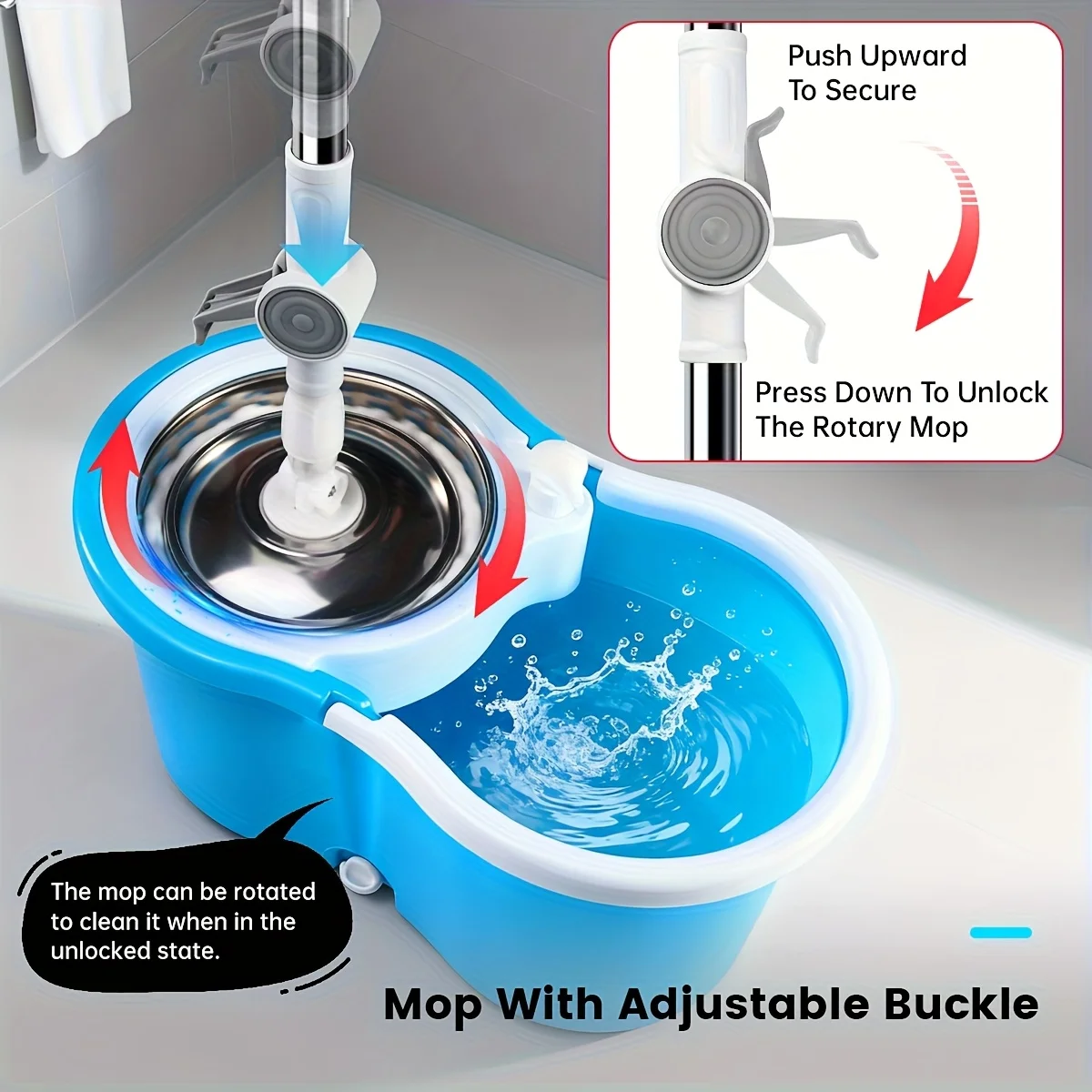 

Heavy Duty Spin Mop & Bucket System - 360° Rotating Floor Cleaner with 3 Mop Heads & Adjustable Handle