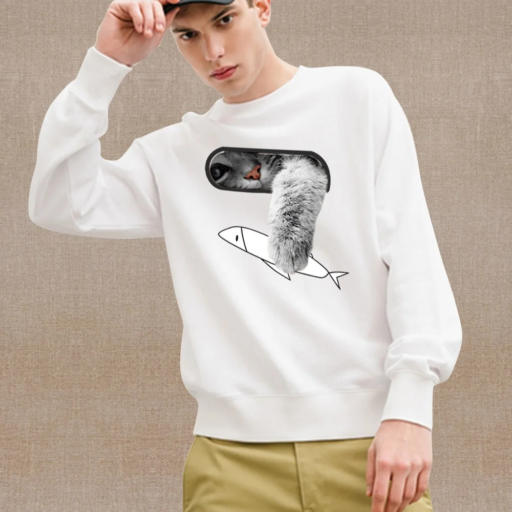 Korean Version Men's Sweatshirt Casual CuteCar Print White Pullover Fashion Comfortable Sweatwicking Men's Sweatshirt Streetwear