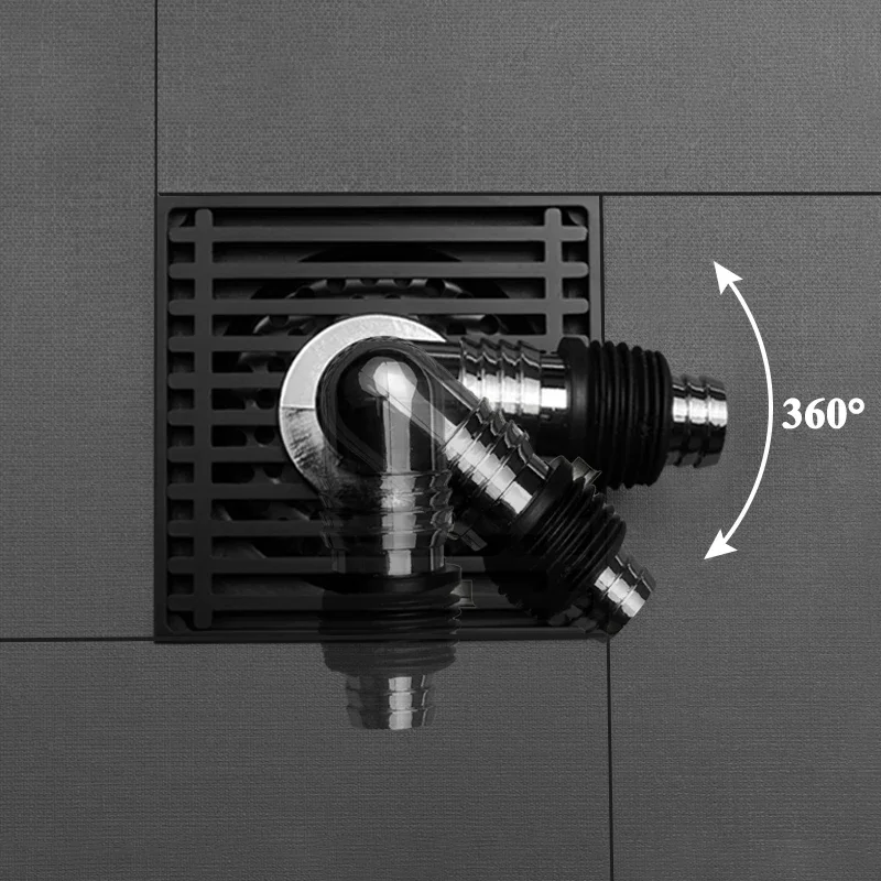 10X10cm Matte Black Invisible Shower Floor Drain Bathroom Balcony Washing Machine Brass Rapid Drainage Tile Insert Square Drains