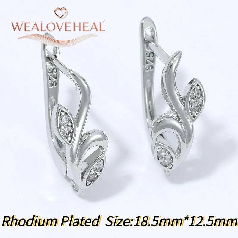 schmuckherstellung zubehör, Rhodiumplattierte Messing-Ohrringhaken mit Mikro-Pavé-CZ in Blattform und Öse, Schmuckzubehör für DIY-Herstellung von Hängeohrringen – Detail 21