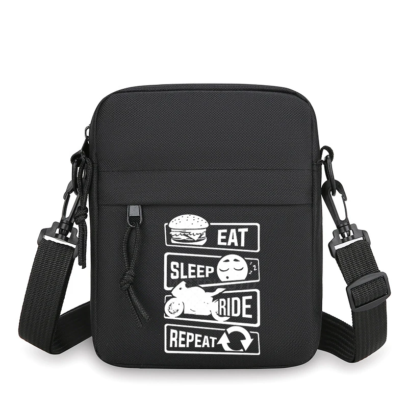Street Style Motorcycle Print Men Small Crossbody Bag Black Casual Motorcycle Lover Gifts Shoulder Bag for Travel Messenger Bag