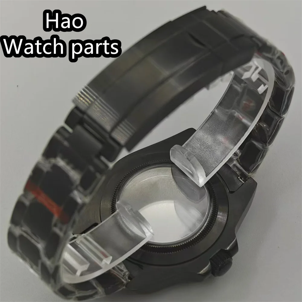 BLIGER 40mm Black PVD Watch Case Sapphire Glass Fixed Bezel Stainless steel bracelet Fit NH34 NH35 NH36 ETA2824 PT5000 Movement