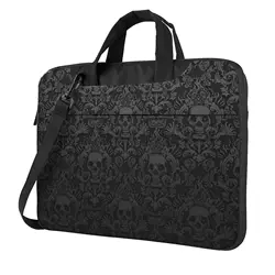 Gothic Water Resistant Laptop Bag, Case Grande Computador, Black Skull Damask, Office Business Travel, 13 