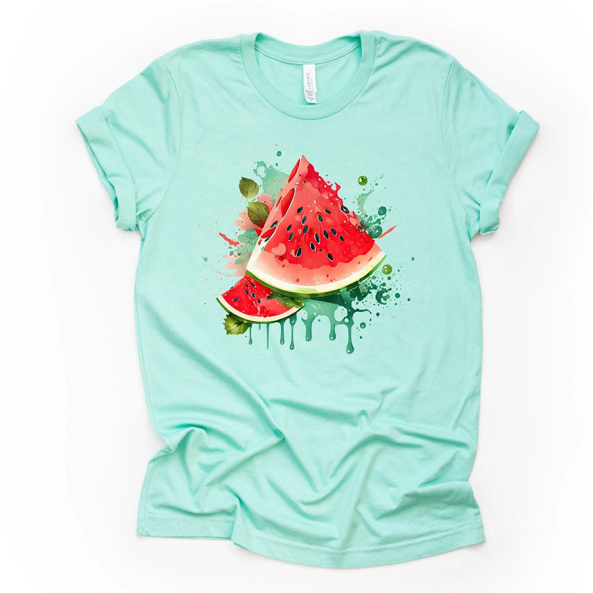 Summer T Shirt Watermelon Slices Dripping Cute Watermleon Design On Premium Unisex 3 Color Choices Plus Sizes Available