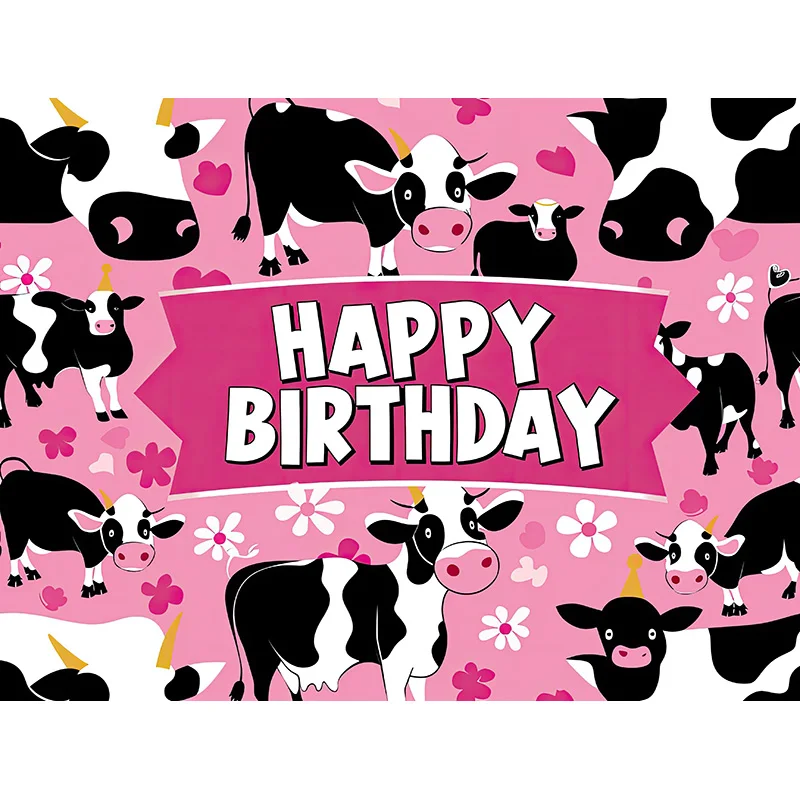 Fondos de fotografía de granja de dibujos animados con cerdo y granero, casa rosa, decoración de fiesta de feliz cumpleaños, estudio fotográfico, ZZ-01