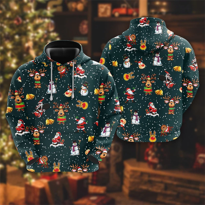 Sudadera con capucha de Feliz Navidad para hombre, sudaderas con capucha con estampado de sombrero de Papá Noel, Reno, árbol de Navidad, muñeco de nieve, Top con capucha