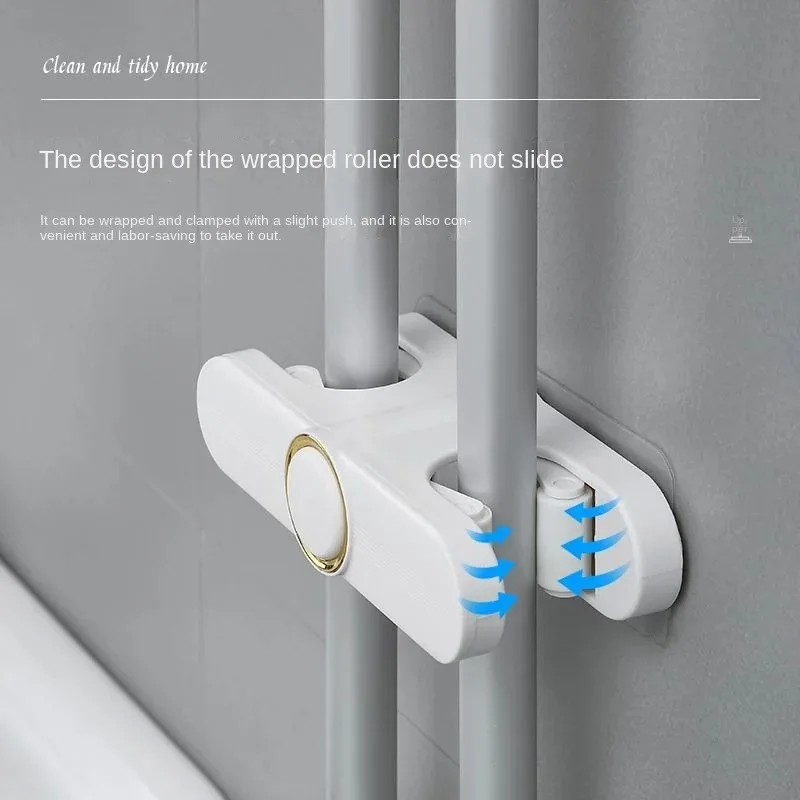 Self-Adhesive Mop Wall Mount Broom Holder Dual Side Mop Racks Broom Gripper for Garage Garden Bathroom Home Kitchen Organizatio