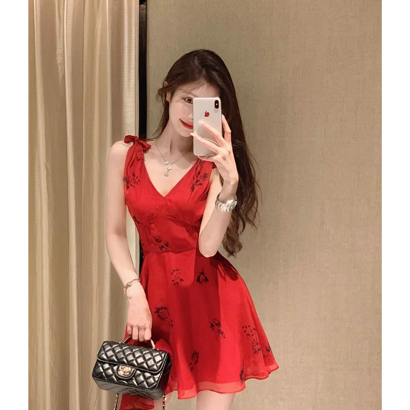 

2024 Beach Style Suspender New Mini Dress Female Summer New V-Neck Short Skirt Sexy Party Club Dress Elegant Simple Chic Dress