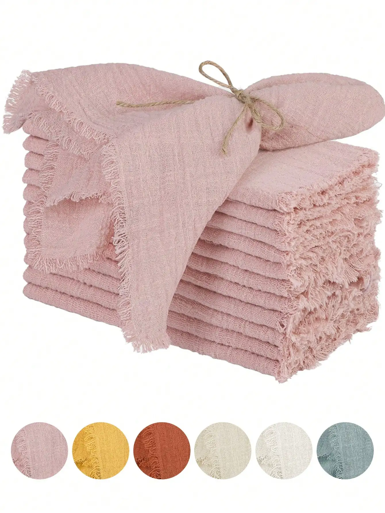 

6/12pcs Soft Linen Napkins with Frayed Edges, Breathable & Lightweight for Dining, Wedding, Party Table Decor