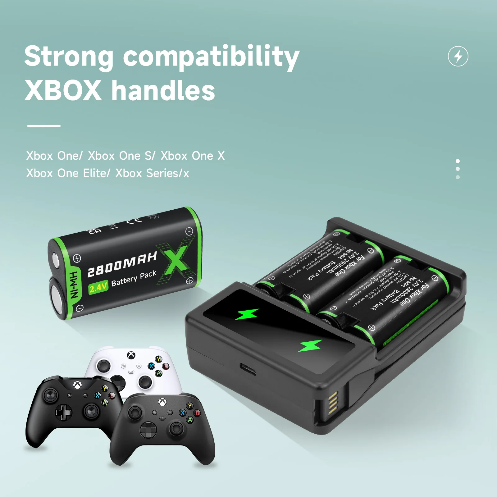 2800mAh Xbox Rechargeable Battery+LCD USB Dual Charger for Xbox One /Xbox One S/Xbox One X/Xbox One Elite Wireless Controller