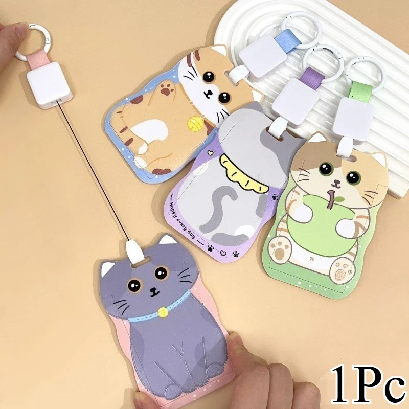 Creative Cute Cat With Easy-Release Buckle Sliding Cover ID Badge Holder For Students, Nurses, And Workers Portable Plastic Badg