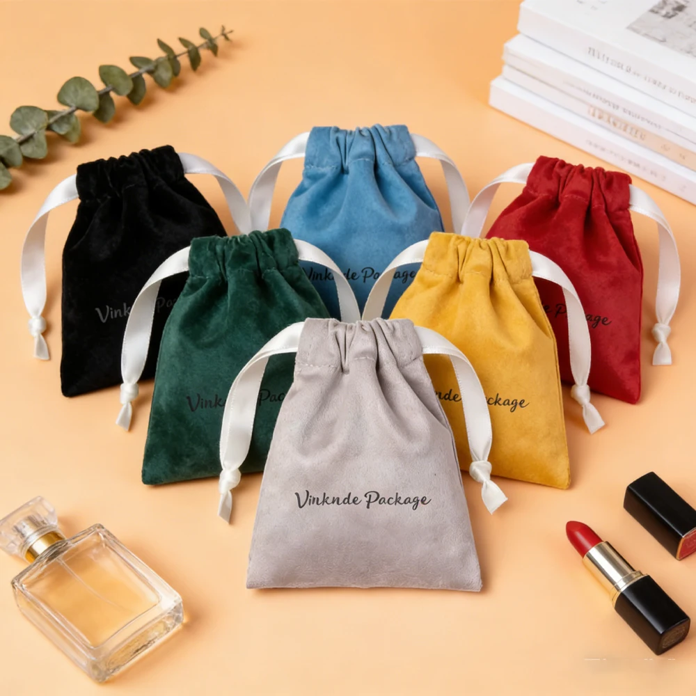 

Мешочки для украшений из фланели с индивидуальным логотипом, роскошные, экологичные, из замши, на шнурке, маленькие подарочные мешочки для украшений, свадебные сувениры для гостей