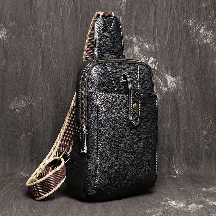 Bolso de pecho de cuero portátil para hombre, bolsa de pecho de un hombro, multifuncional, simple, retro, deportes al aire libre, bicicleta, motocicleta