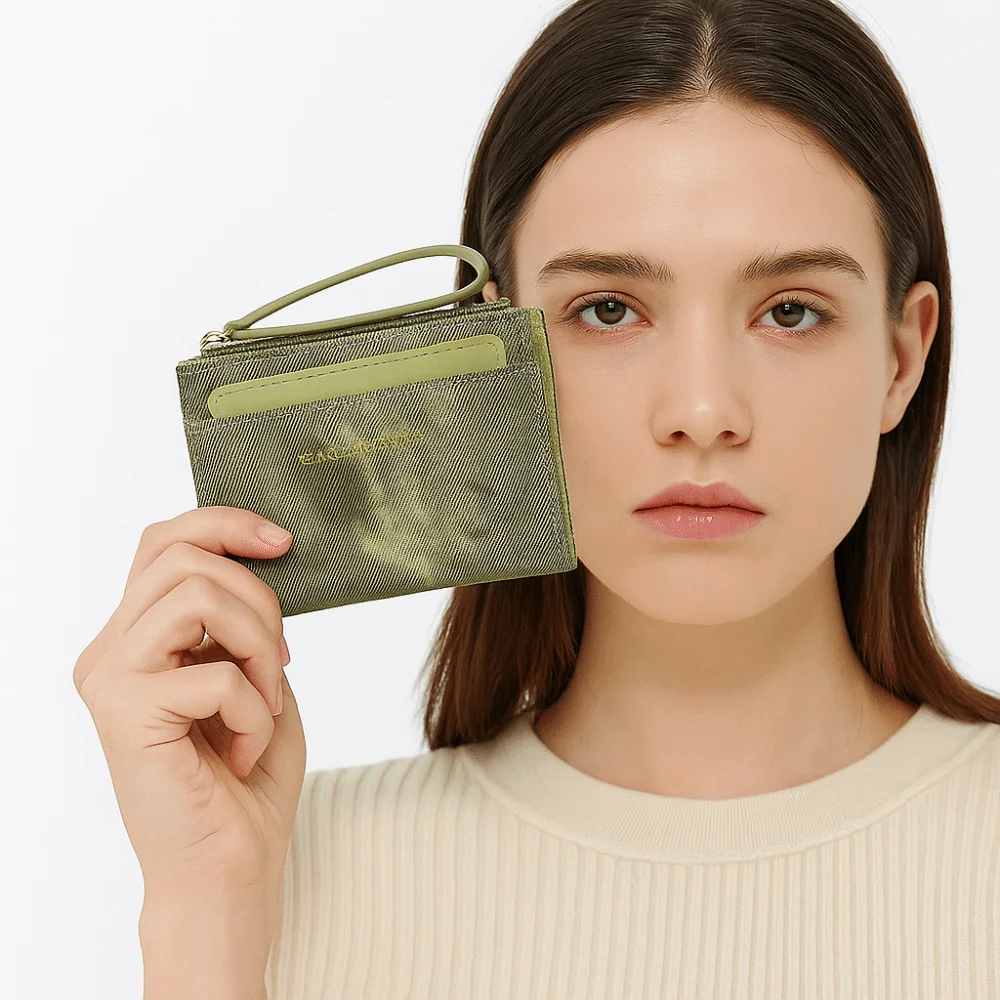 

Zipper Solid Color Folding Wallet Snap Button Classic Women Short Wallet Anti-Splash Water Multiple Card PU Card Bag Daily
