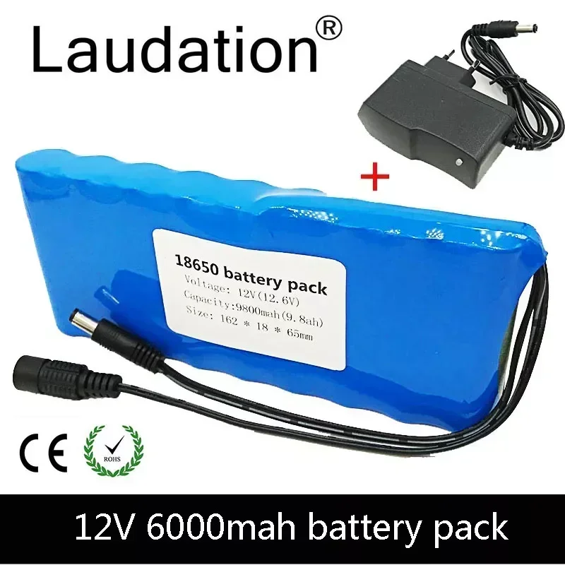 12V Battery Pack 18650 6AH Portable Rechargeable Batteres DC 11.1V 12V 12.6V 6000mAh 18650 Li-Ion Battery CCTV Camera Monitor