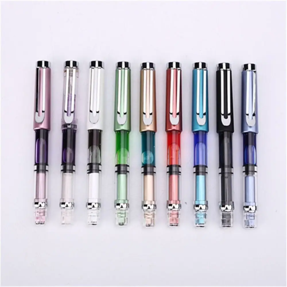 1pc Piston Fountain Pen Transparent Colorful EF Nib Needle 0.38mm Ink Pen Stationery Office School Supplies