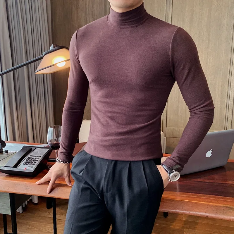 

Mens Velvet T-Shirts Spring New Hot Turtleneck Long Sleeves Simple Casual Slim Fit T-Shirts Basement Brand Male Clothing