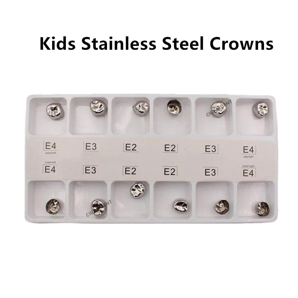 

12Pcs/Box Dental Preformed Metal Crown For Kids Stainless Steel Temporary Crowns Primary Molar Teeth Dentist Materials