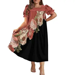 Polynesian Retro Style Mumu Women'S Short Sleeve Dress Summer Resort Island Style Floral Print Elegant Fashion Party Dress