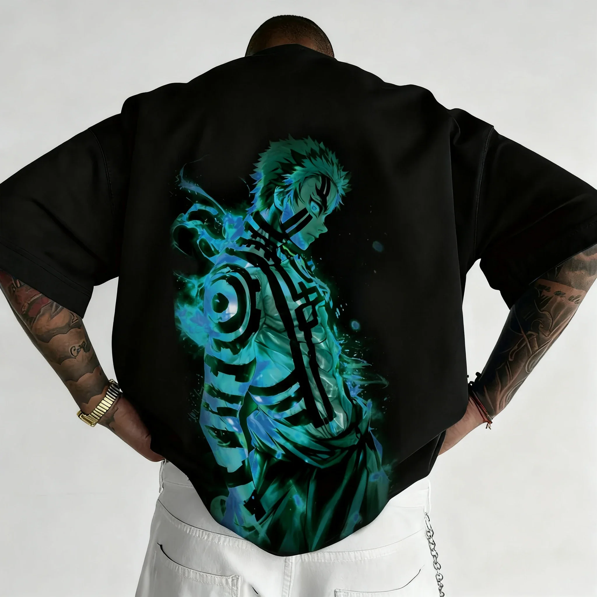 شيطان القاتل أنيمي أكازا مطبوعة القطن تي شيرت 2026 الرجال الصيف جديد الهيب هوب الأمريكية العصرية عادية اليومية Y2K الوالدين والطفل