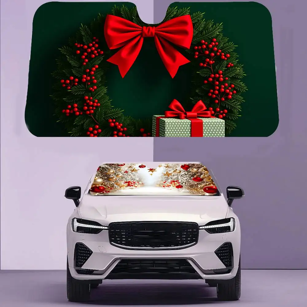 

Mocsicka Golden Christmas Wonderland Forest Foldable Front Windshield Sunshade Cartoon Foils Car Sun Visor Sun Shade Protect