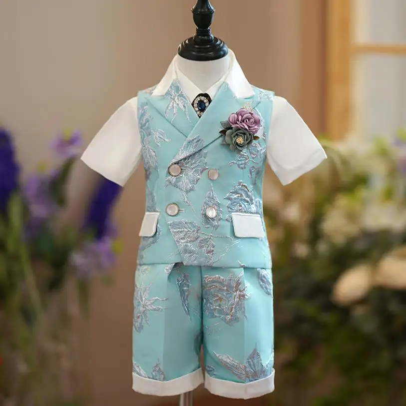 

New Children's Formal Vest Suit Wedding Birthday Baptism Party Gown Kids Piano Performance Costume Boys Waistcoat Sets A2846