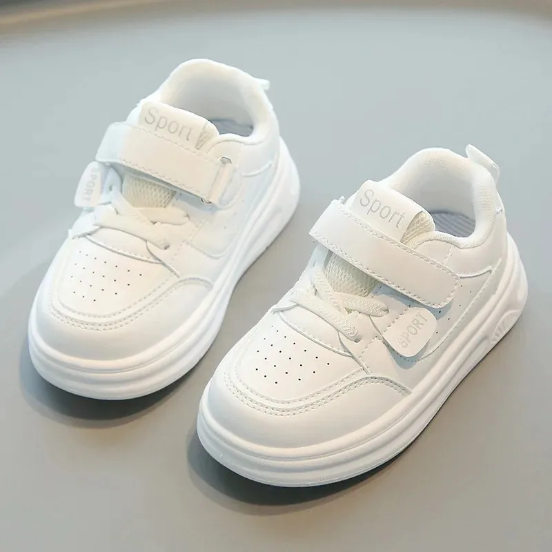 

Детские весенне-осенние нескользящие однотонные кроссовки для мальчиков, повседневная обувь на липучке на мягкой подошве, модная белая легкая обувь для девочек
