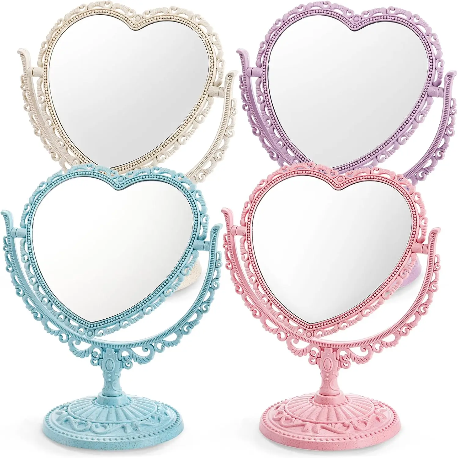 4 Pack Vintage Vanity Mirror, Dresser Mirror with Stand for Makeup, Girl, Women, Beauty, 4 Color