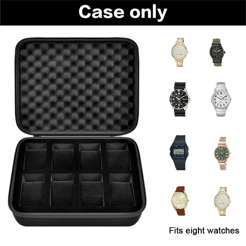 8 Slots Watch Box Organizer/Men Watch Display Storage Case Fits All Wristwatches and Smart Watches up to 42mm