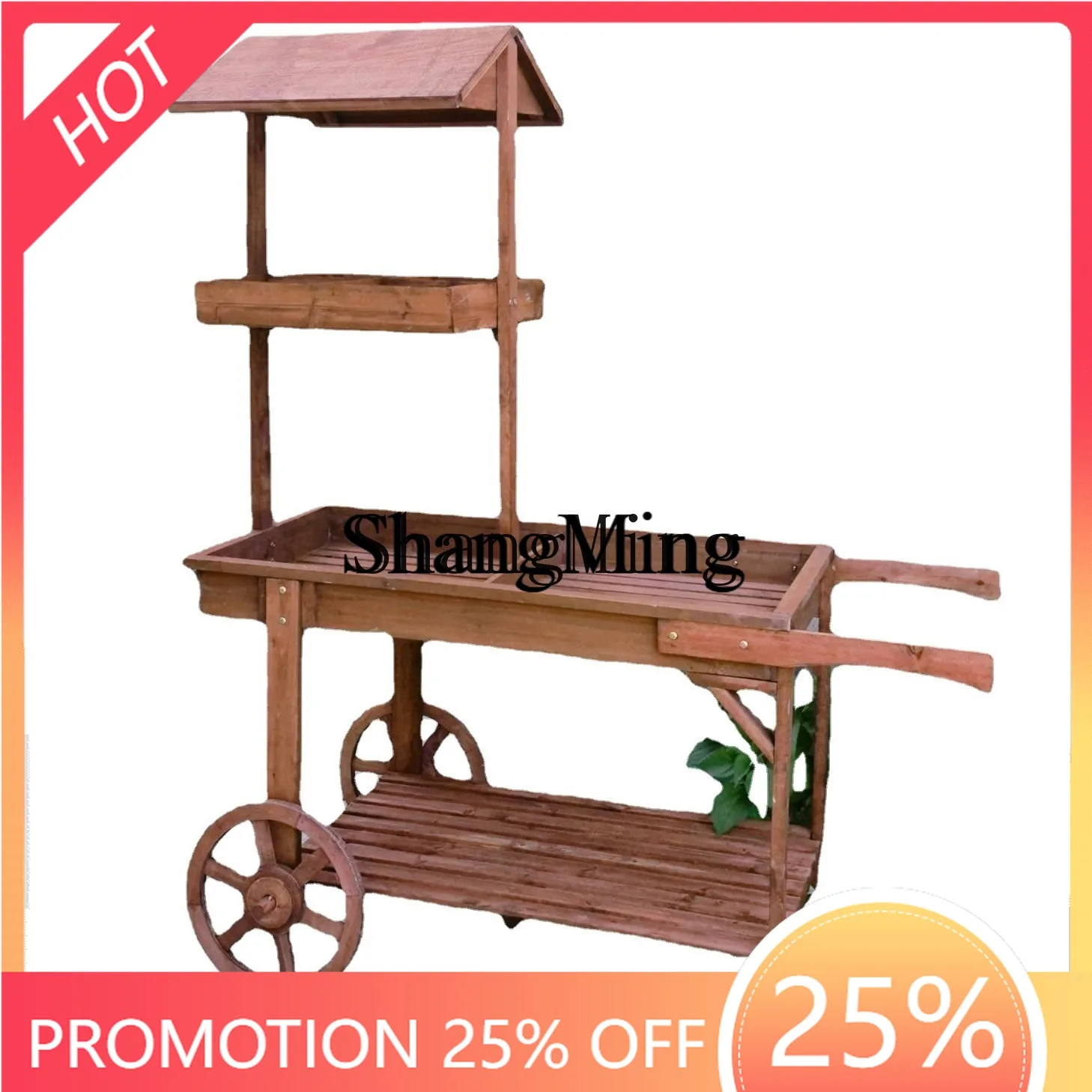 ZYY good-looking retro solid wood float flower stand shelf flower shop decorative display  multi-functional retro cart