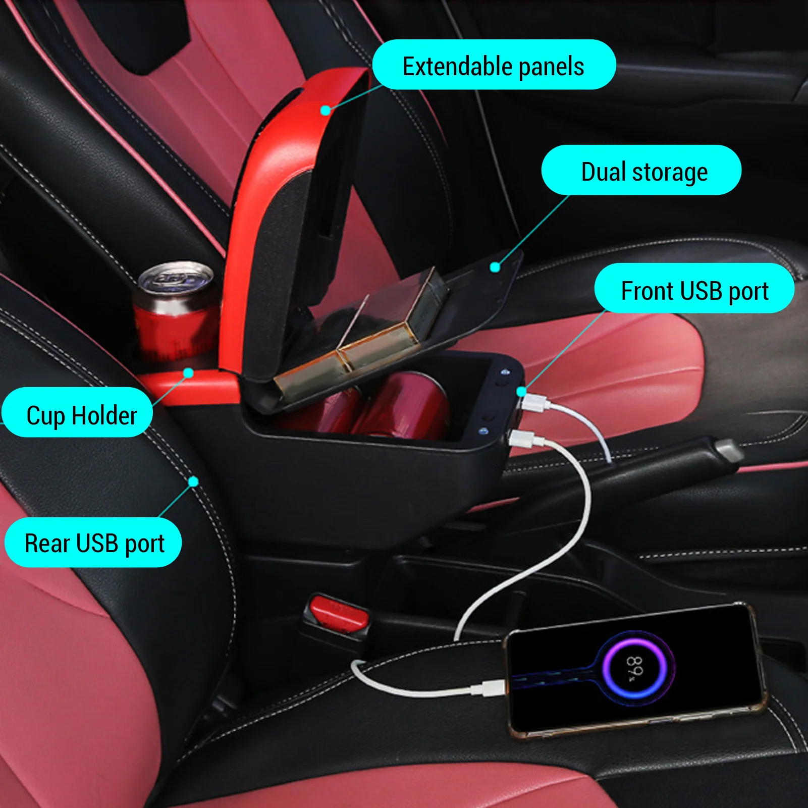 

Car Armrest Storage Box Waterproofing Adjustable Length Delicate Touch Spacious Car Central Armrest Box for Trucks