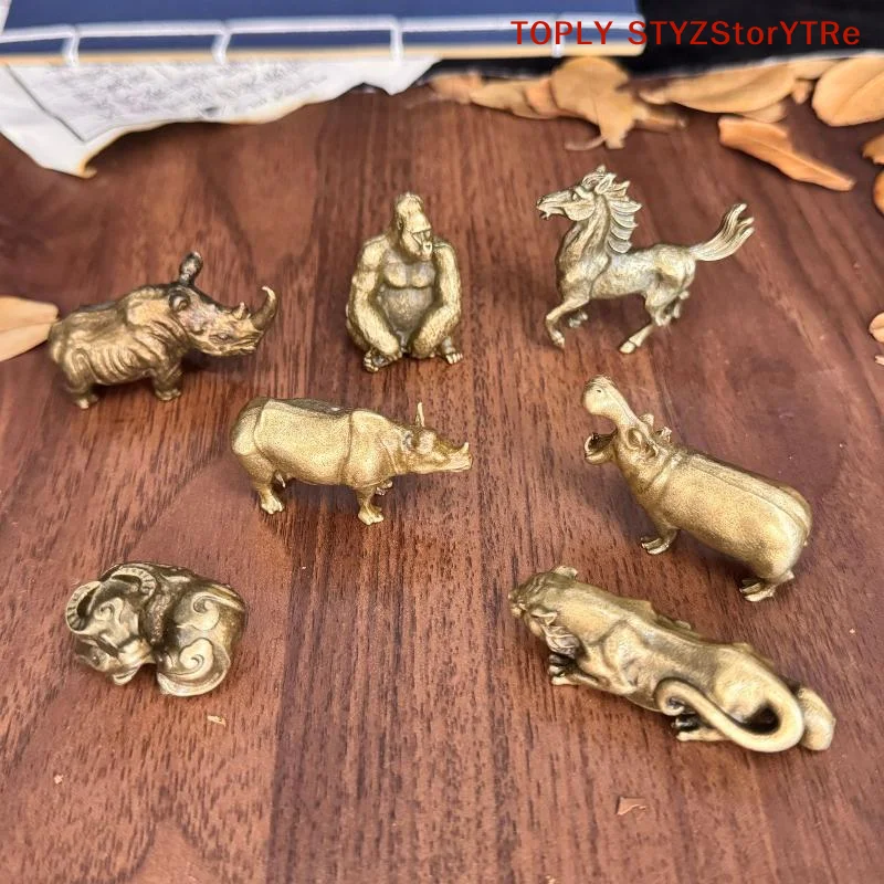 1 Pieza de Escultura de Hipopótamo Rinoceronte de Bronce, Adorno de Animal en Miniatura de Metal Único para Decoración del Hogar y la Oficina