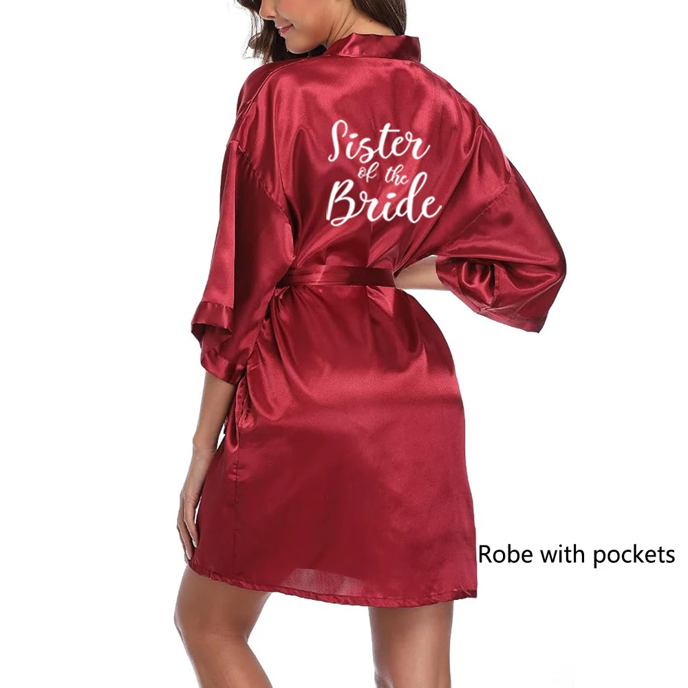 Bata de satén tipo kimono para fiesta de bodas, pijama para damas de honor con letras blancas YE8171