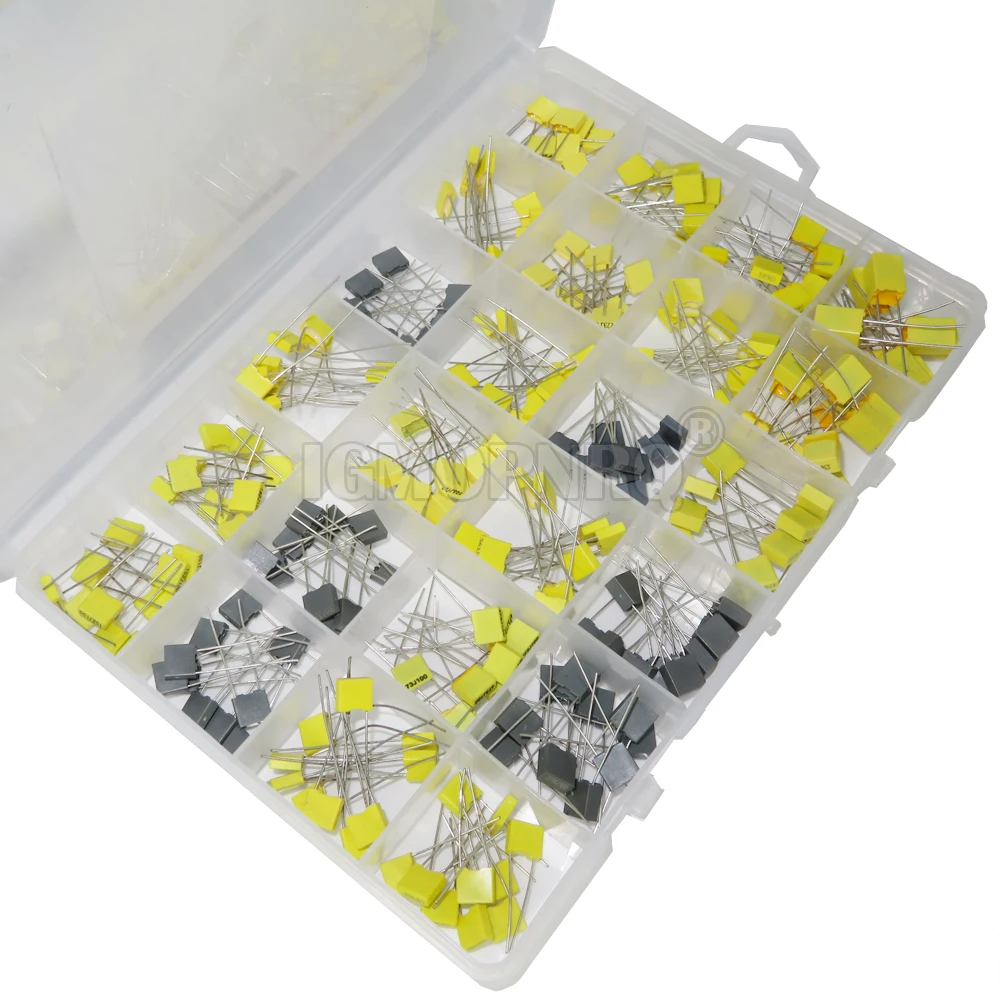 240PCS/Set 24 Values*10Pcs Correction Capacitor Assorted Kit 102J-105J Polypropylene Safety Plastic Film Capacitors 63V-100V