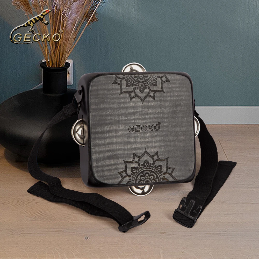 Tambourine Cajon Drum with Jingles, Wearable Strap, Storage Bag, Handheld Percussion Instrument, Portable Cajon for Rhythm Pract
