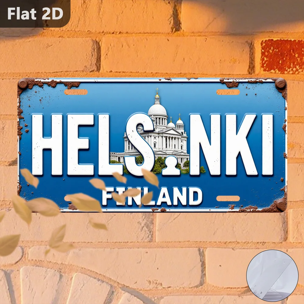 2D Flat Design, 1pc, for Decorative Purposes Solely, Outdoor Sign And Wall Decoration (12Inch X 5.9Inch), Helsinki, Finland, Sig