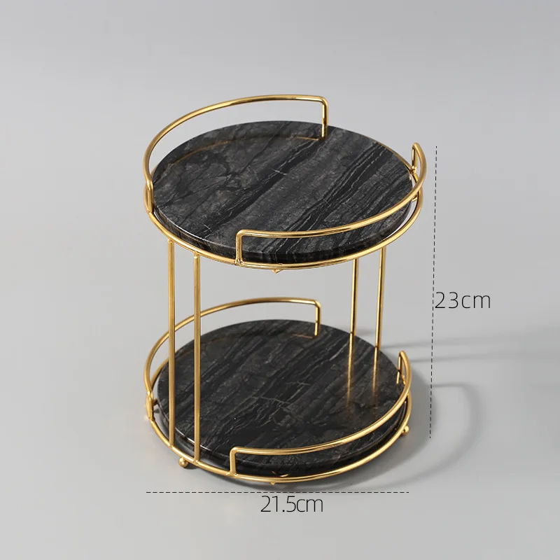 Luxury Natural Marble Double Layer Storage Rack Golden Stainless Steel Desktop Washbasin Cosmetic Shelf Bathroom Accessories