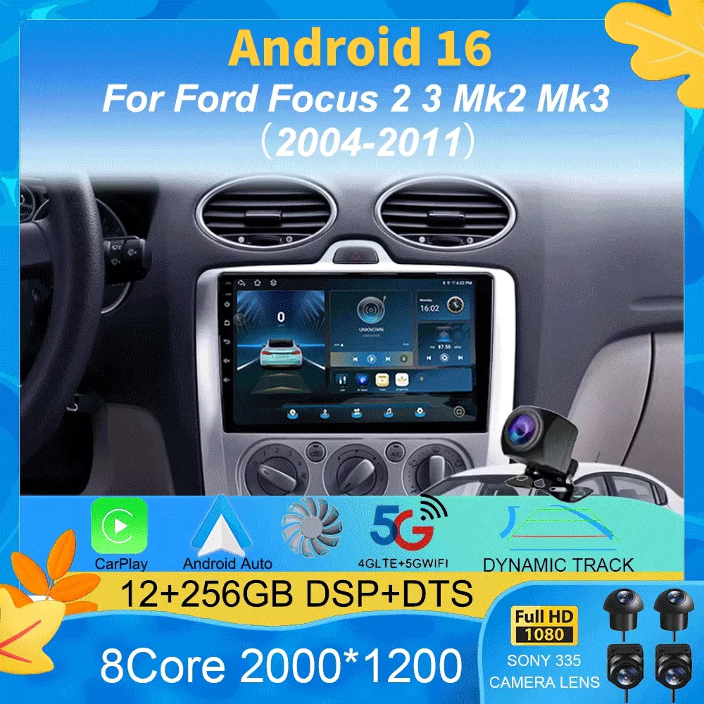 

Автомобильная магнитола Android 16 с CarPlay, Wi-Fi, GPS-навигацией, 4G, мультимедиа, 2 DIN, Bluetooth для Ford Focus 2, 3, Mk2, Mk3 2004-2011 годов выпуска