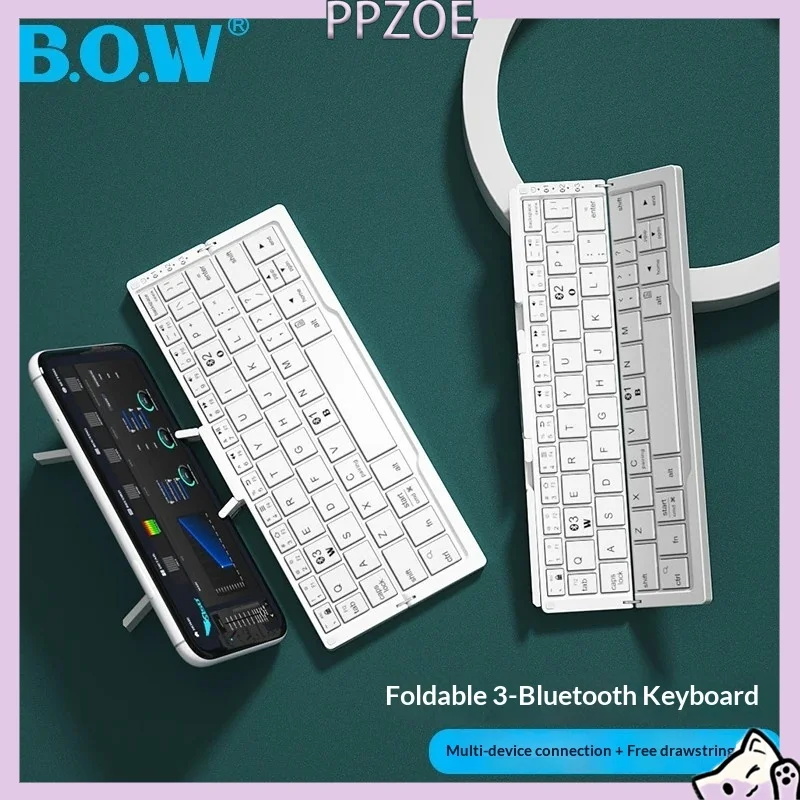 BOW Foldable Wireless Triple Bluetooth Keyboard Mini Portable Slim Keyboard For iPad Tablet Laptop Multi‑Device Switch For Offic