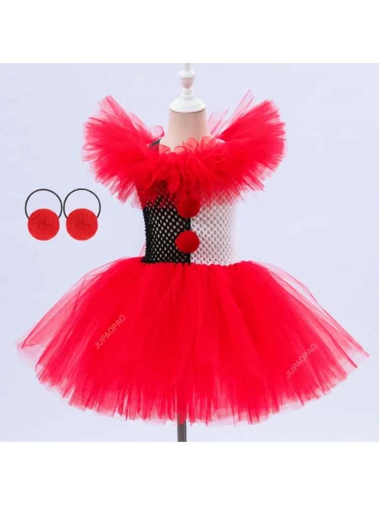 Vestido tutu de tule para meninas, cosplay infantil, fantasia de palhaço, vestido de baile, carnival masquerade, vestido de festa, halloween, 2-12Y