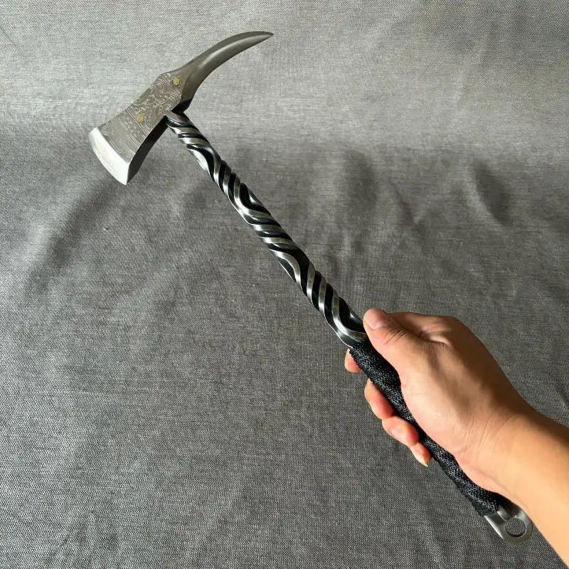 فأس ملتوية يدويًا متكامل للدفاع عن النفس متعدد الوظائف للتخييم في الهواء الطلق، فأس مخيم #1