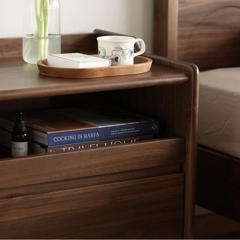 Comodino di lusso nordico tutto in legno massello di noce nera leggero comodino minimalista con contenitore in legno di ciliegio per piccolo appartamento
